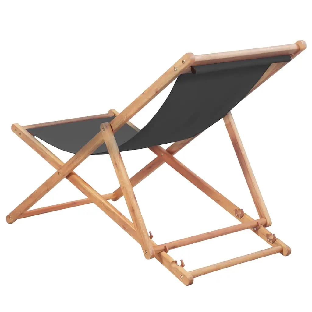 Folding Beach Chair Grey Wooden Frame Reclining Outdoor