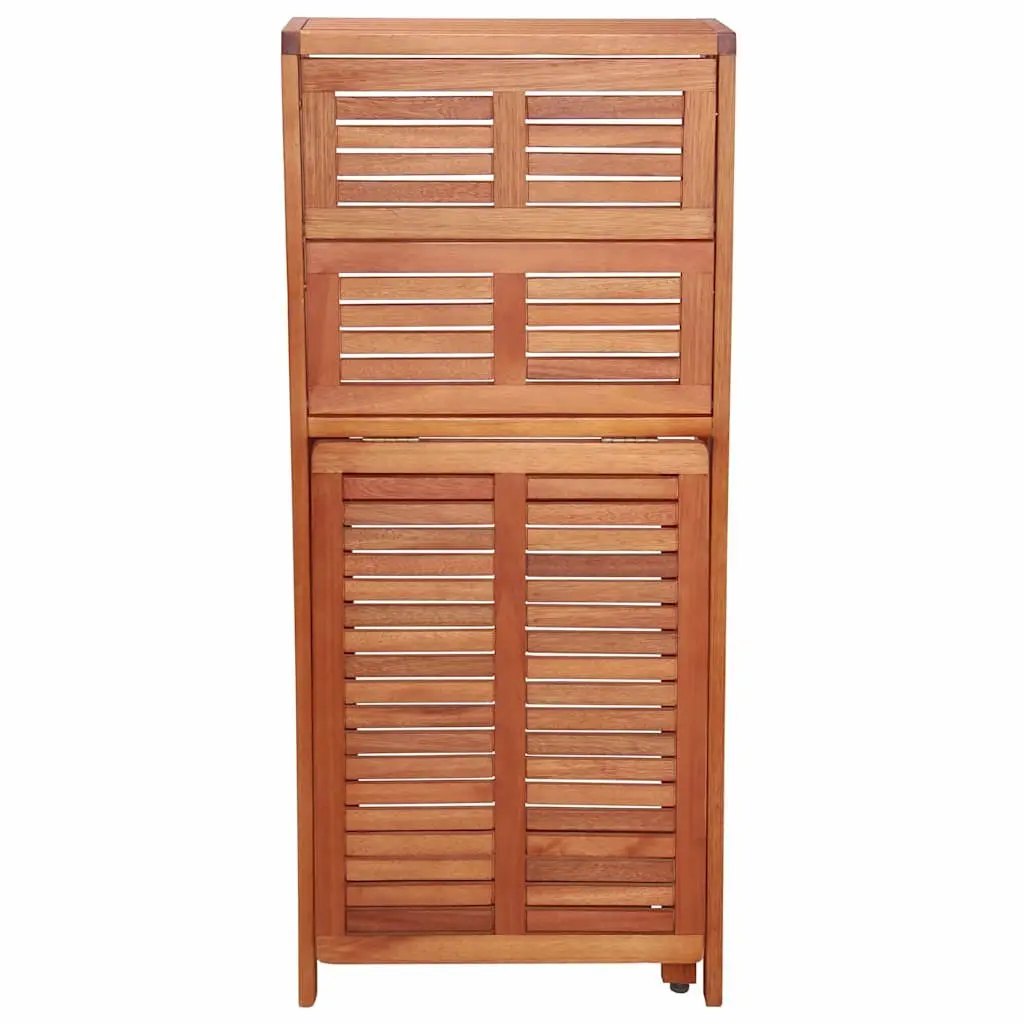 3 Piece Space Saving Folding Bistro Set Outdoor Furniture Brown Wooden Storage Rack Table and Chairs for Garden and Patio