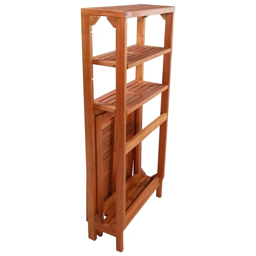3 Piece Space Saving Folding Bistro Set Outdoor Furniture Brown Wooden Storage Rack Table and Chairs for Garden and Patio