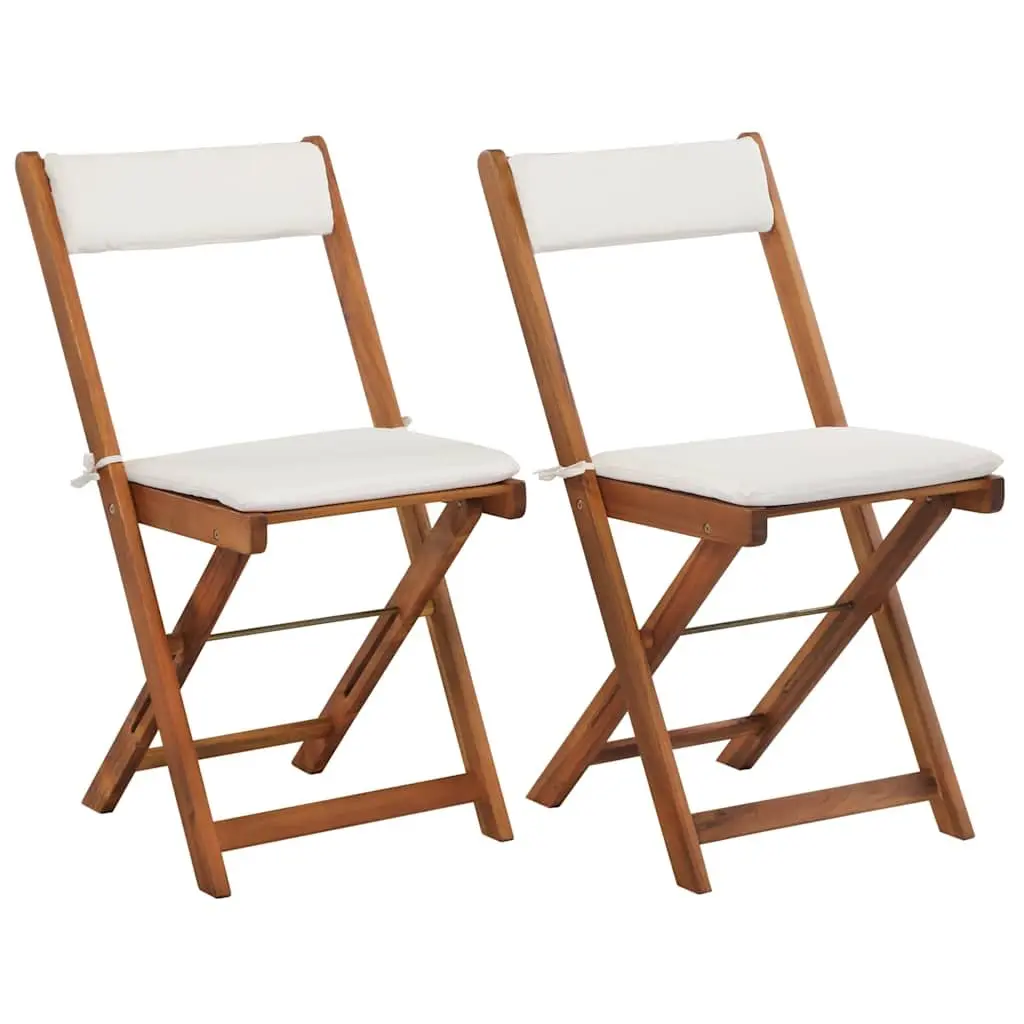 3 Piece Folding Bistro Set Weather-resistant Solid Acacia Wood with Cushions