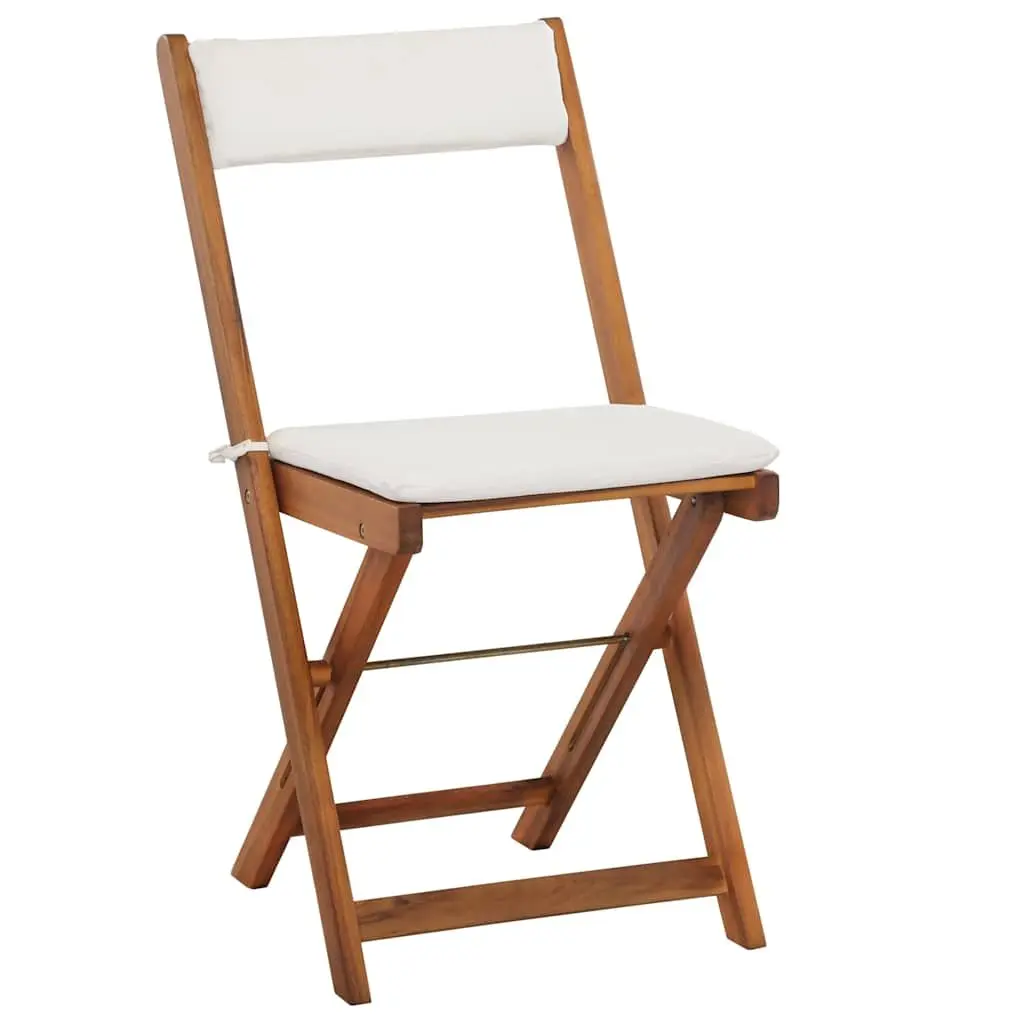 3 Piece Folding Bistro Set Weather-resistant Solid Acacia Wood with Cushions