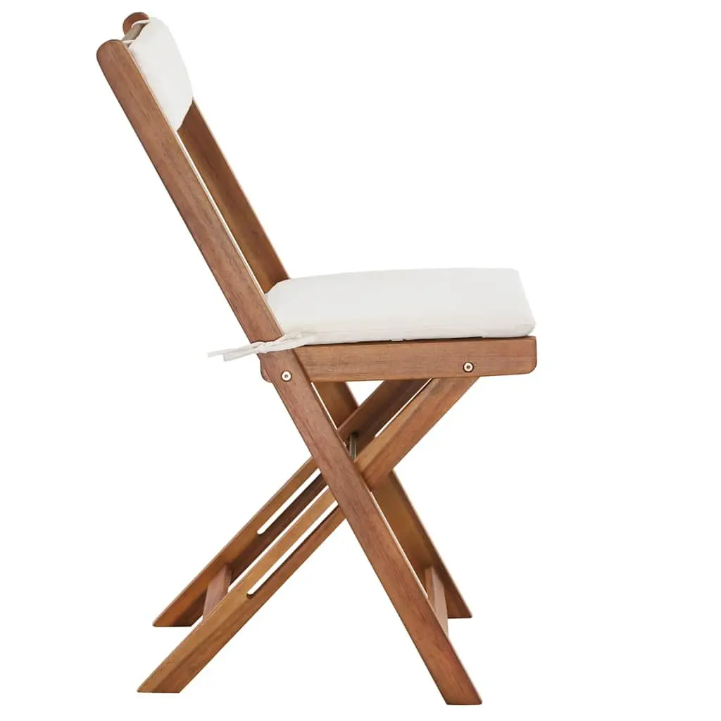 3 Piece Folding Bistro Set Weather-resistant Solid Acacia Wood with Cushions