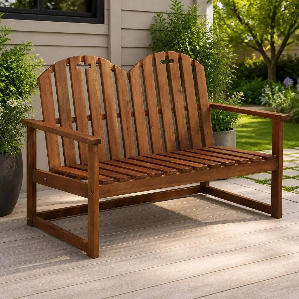 Wooden Garden Bench 110cm 2-Seater Outdoor Patio Seating with Backrest Armrests