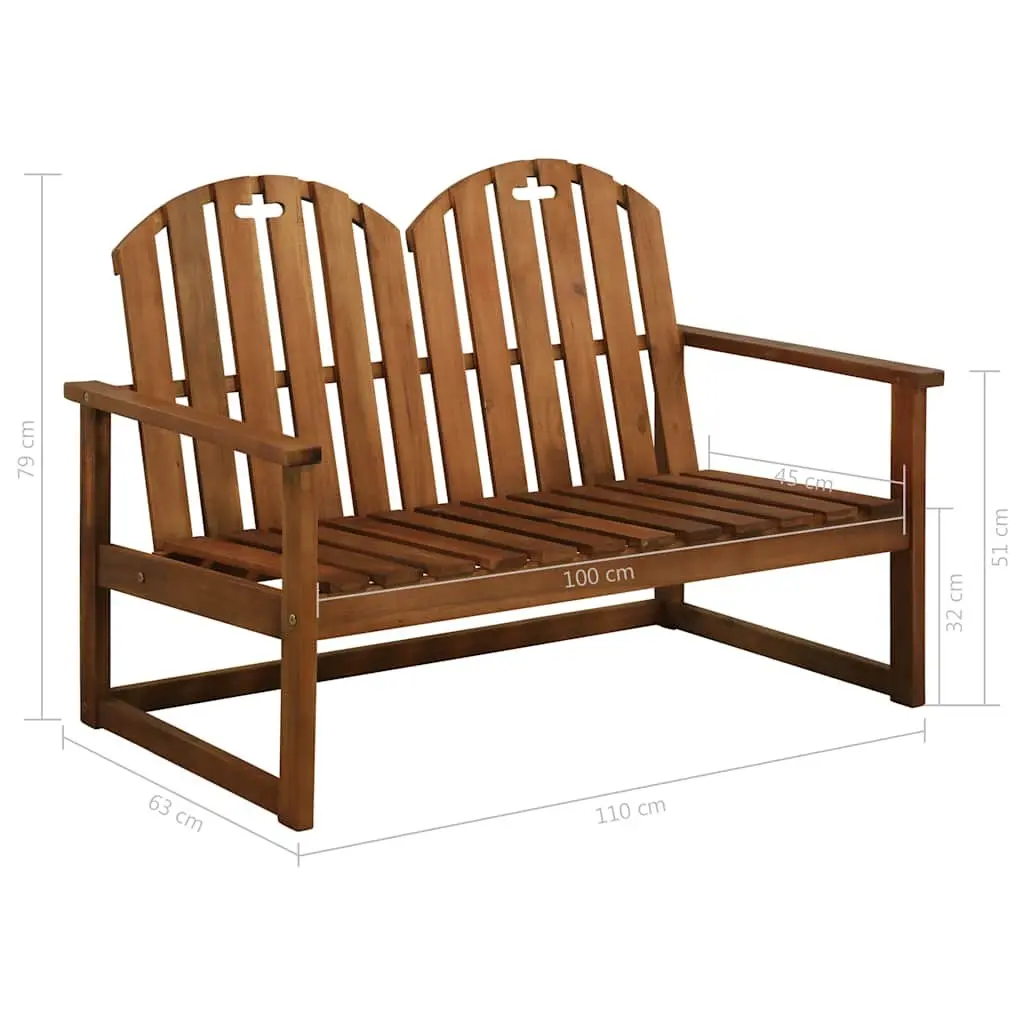 Wooden Garden Bench 110cm 2-Seater Outdoor Patio Seating with Backrest Armrests
