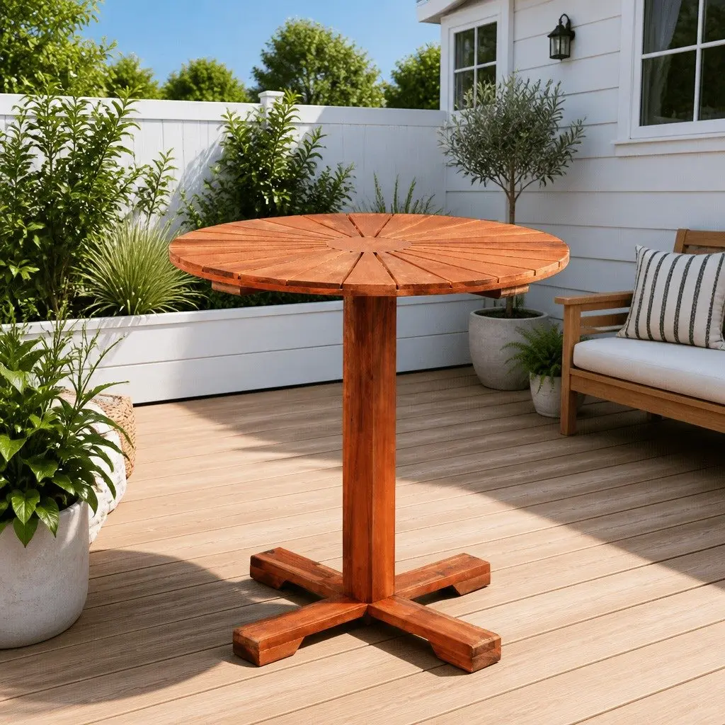 Bistro Table Outdoor Solid Acacia Wood Brown Pedestal 70x70cm