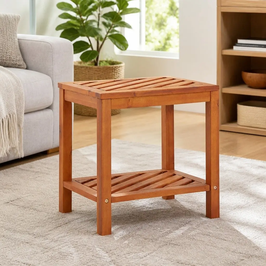 End Table Solid Wood Two-Tier Storage 45 x 33 x 45 cm