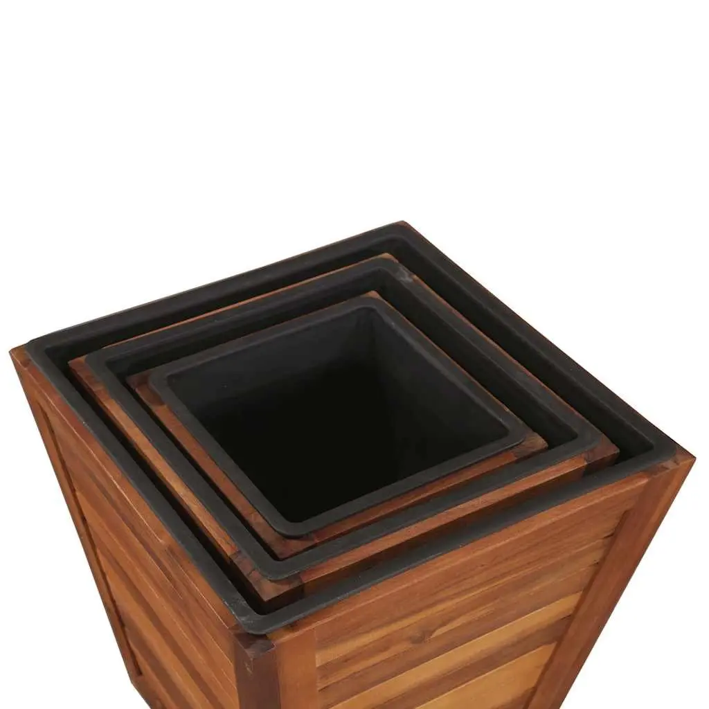 Garden Raised Bed Set Square Wooden Planter Pots Outdoor 3 Pieces