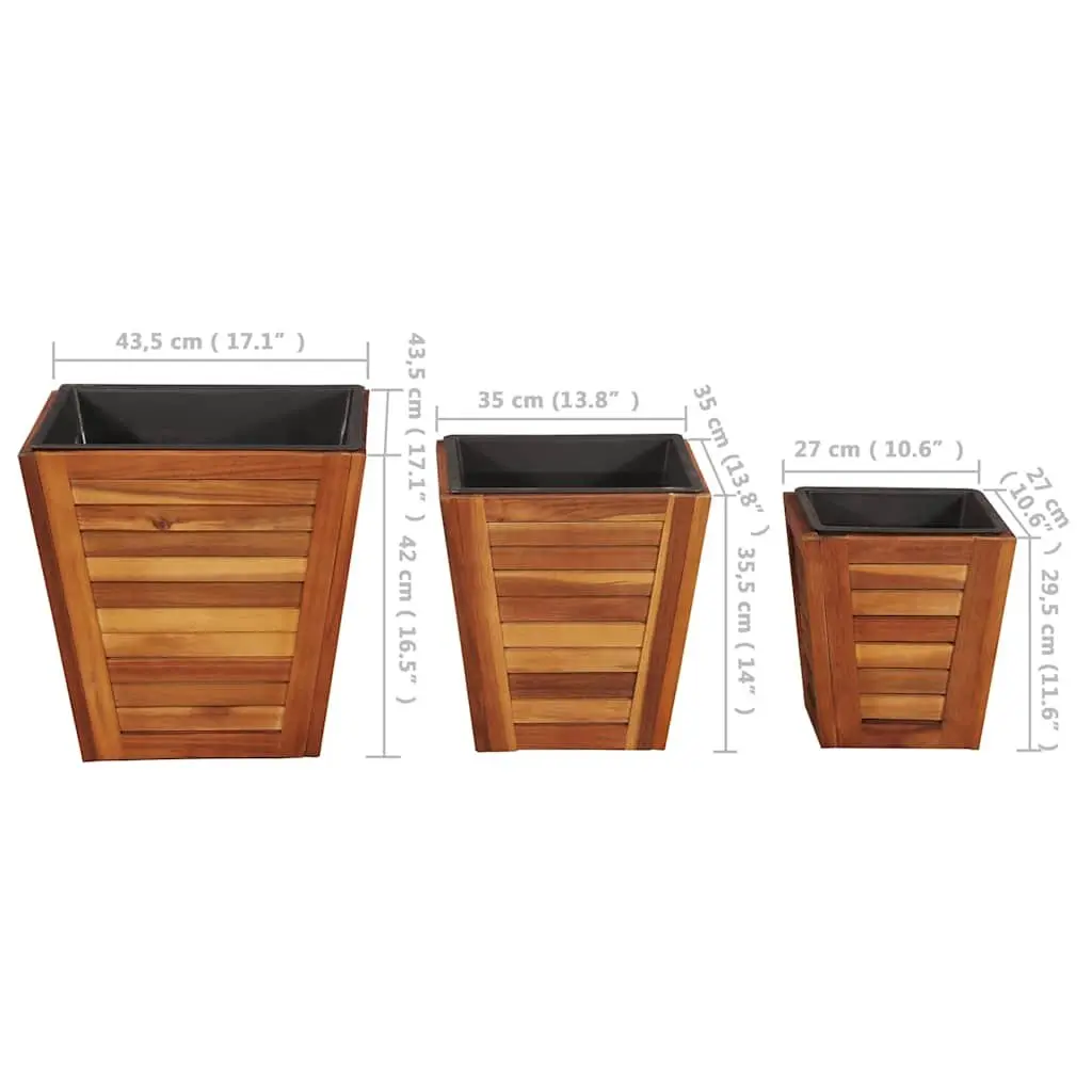Garden Raised Bed Set Square Wooden Planter Pots Outdoor 3 Pieces