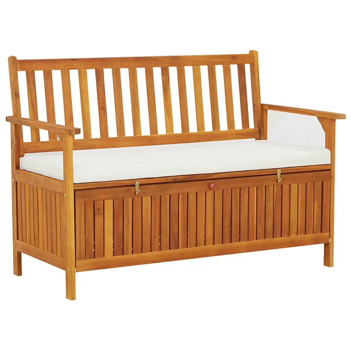 Outdoor Storage Bench Solid Wood Garden Seating with Backrest Armrests Cushion 120 x 63 x 84 cm