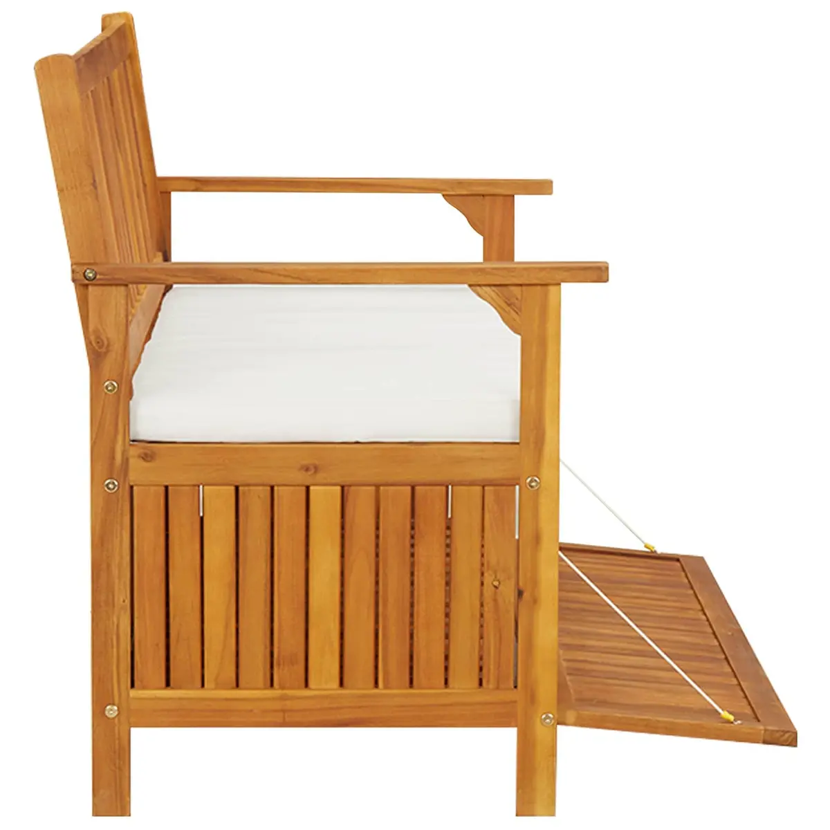 Outdoor Storage Bench Solid Wood Garden Seating with Backrest Armrests Cushion 120 x 63 x 84 cm