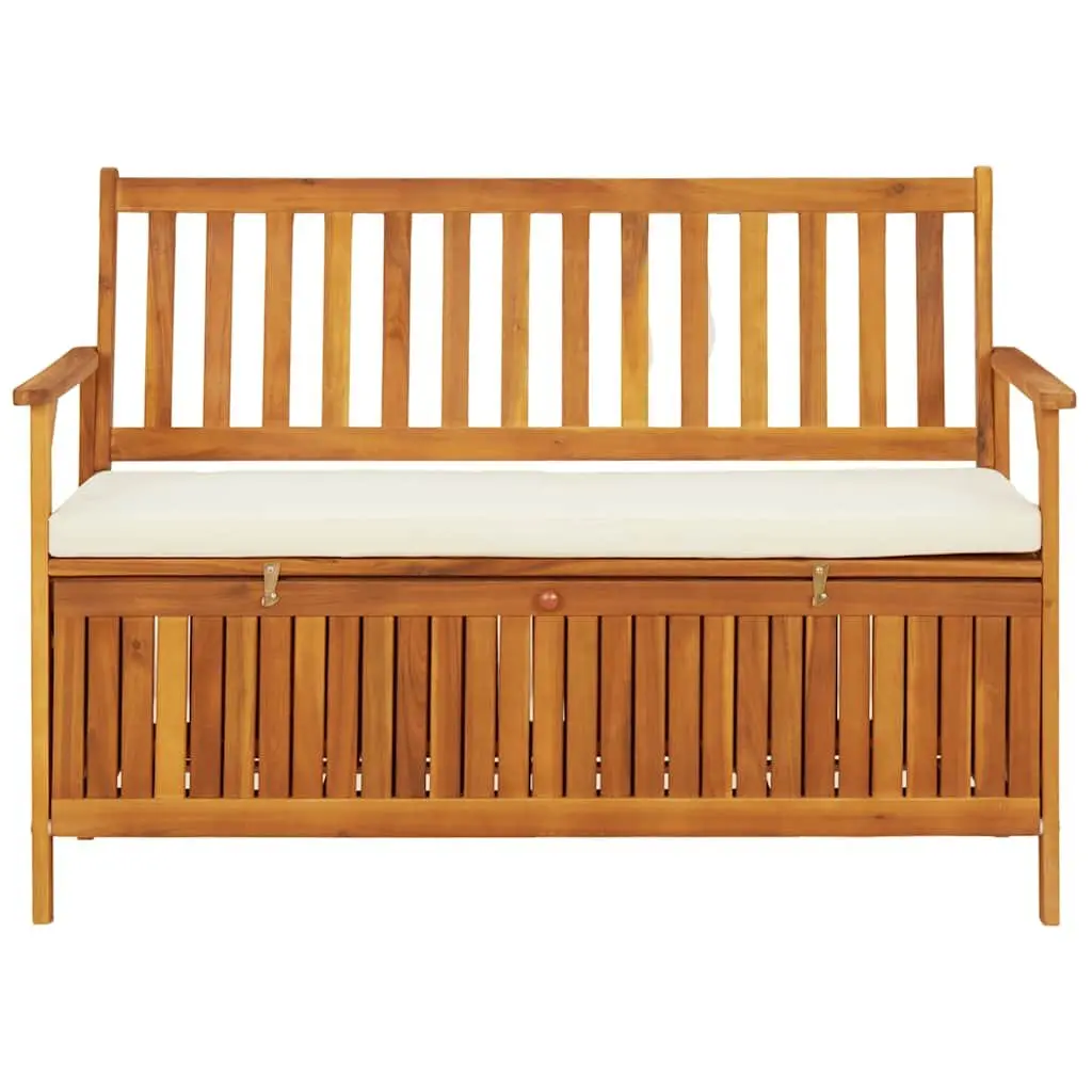 Outdoor Storage Bench Solid Wood Garden Seating with Backrest Armrests Cushion 120 x 63 x 84 cm
