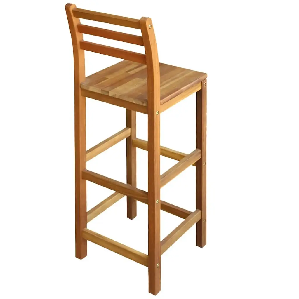 Outdoor Bar Stools Set of 2 Solid Acacia Wood with Backrest Footrest