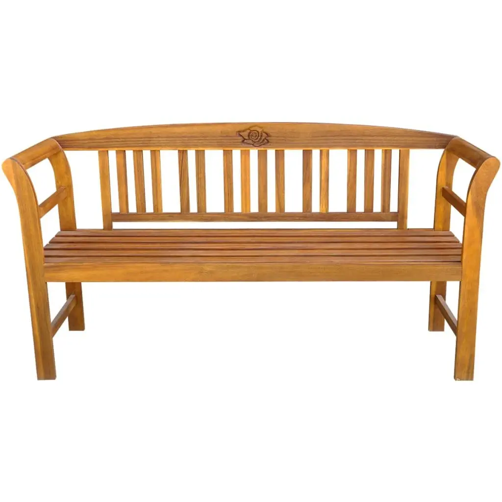 Garden Bench Engraved Rose Backrest 157cm Outdoor Wooden Seat