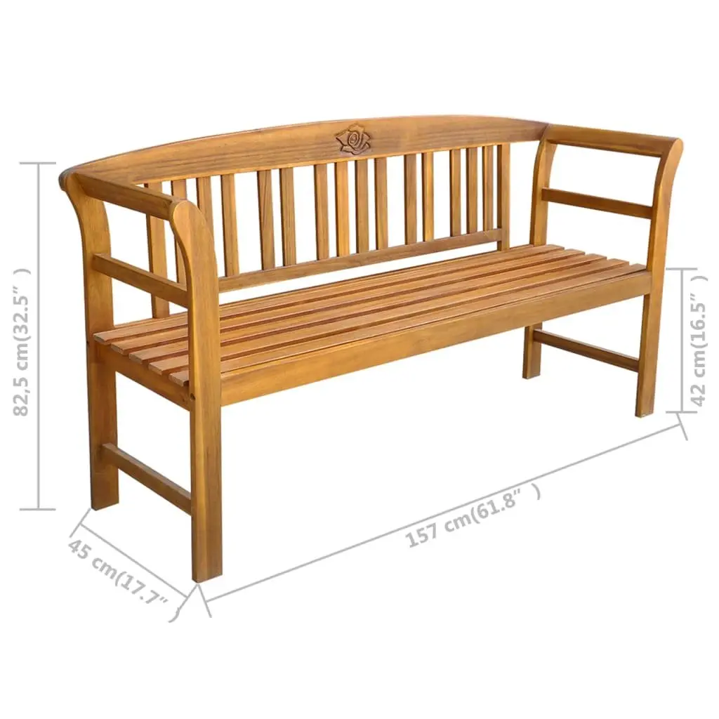 Garden Bench Engraved Rose Backrest 157cm Outdoor Wooden Seat