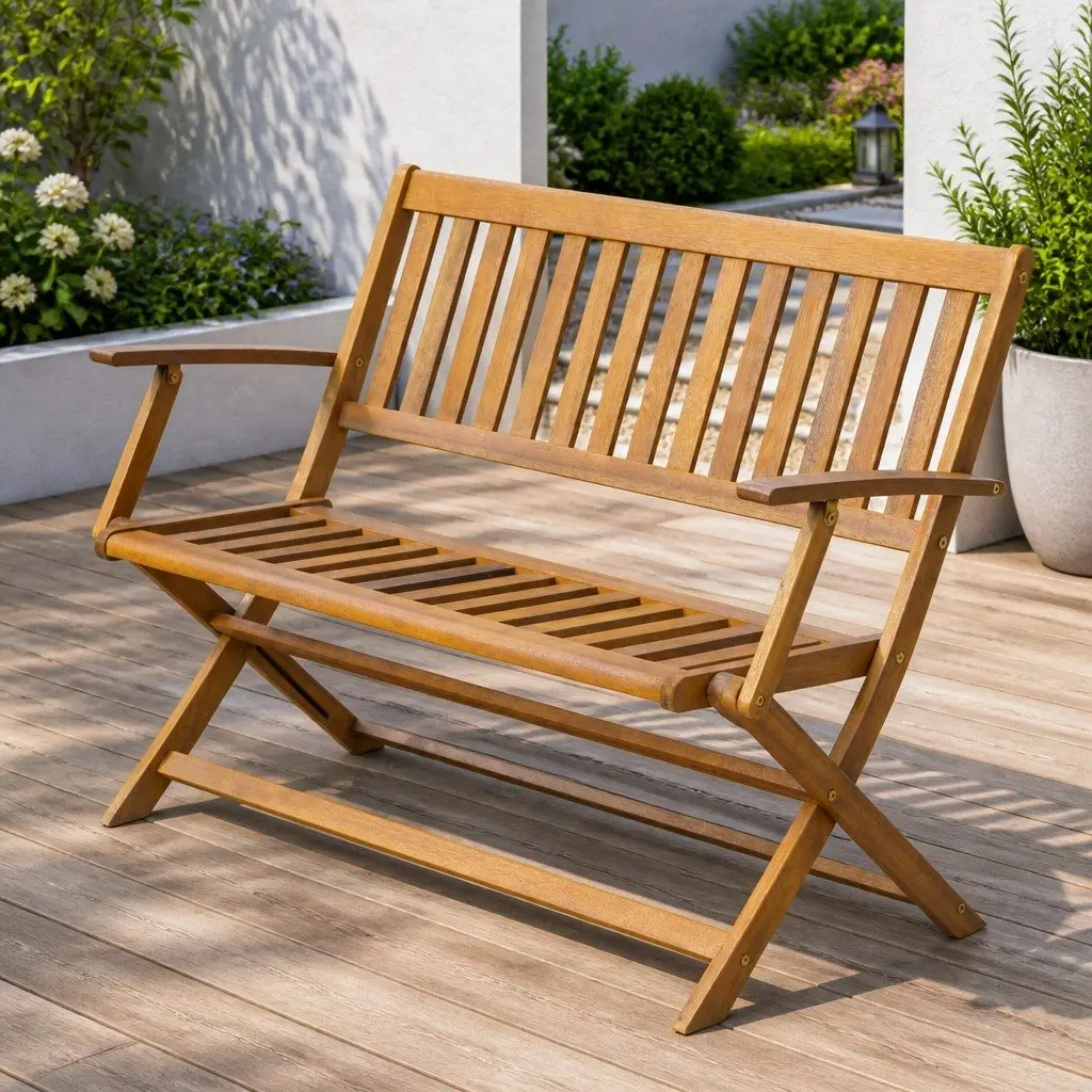 Garden Bench Folding Solid Acacia Wood 120cm Outdoor Seat