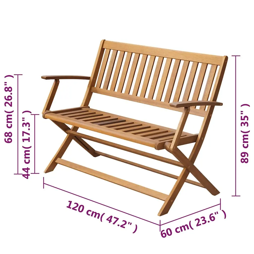 Garden Bench Folding Solid Acacia Wood 120cm Outdoor Seat