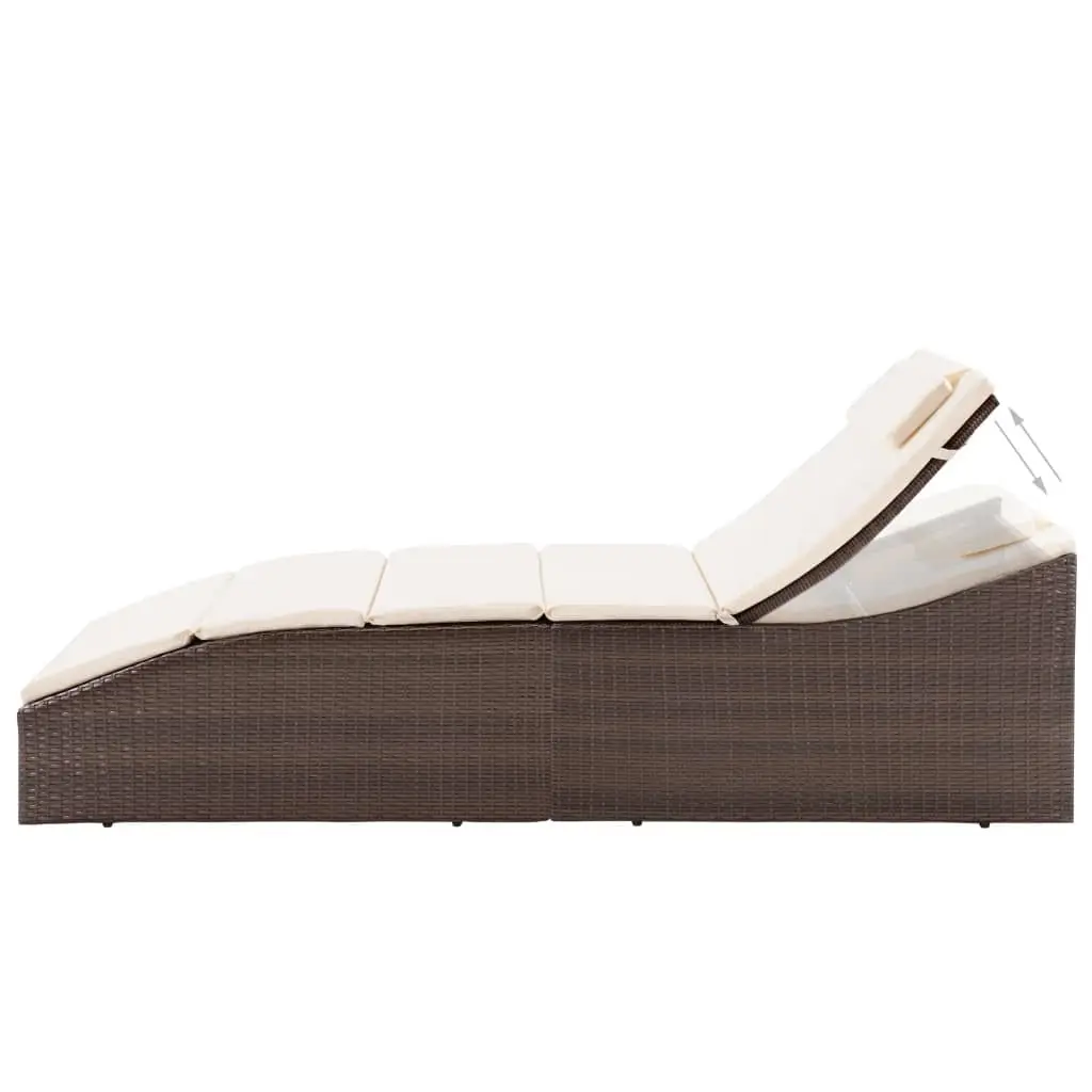 Sun Lounger Adjustable Headrest Poly Rattan Brown Outdoor Garden Patio Chair