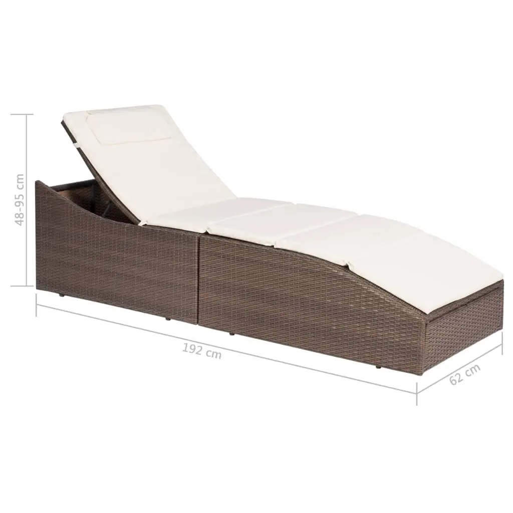 Sun Lounger Adjustable Headrest Poly Rattan Brown Outdoor Garden Patio Chair
