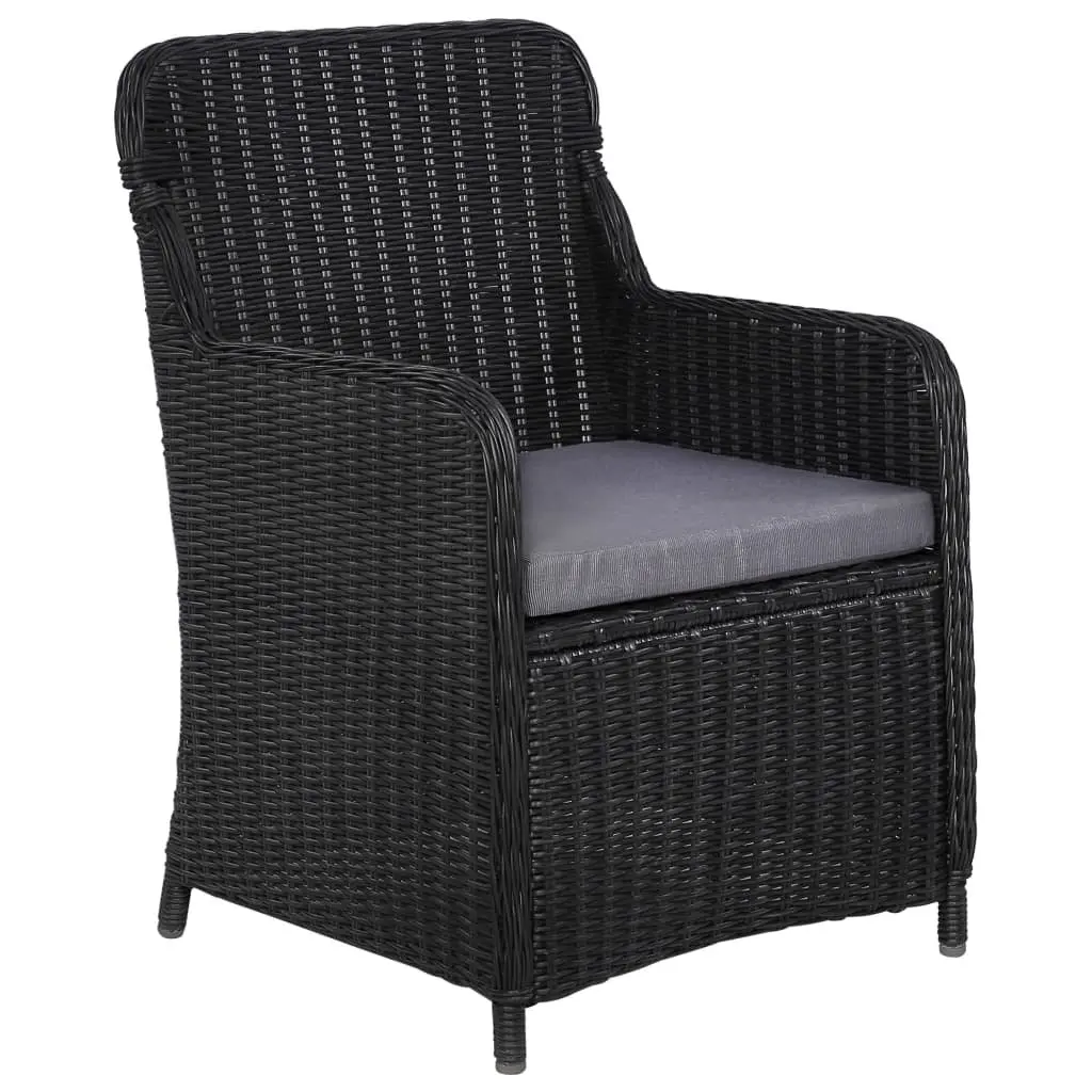 Outdoor Armchairs with Cushions Black Poly Rattan Garden Seating 2 Piece Set