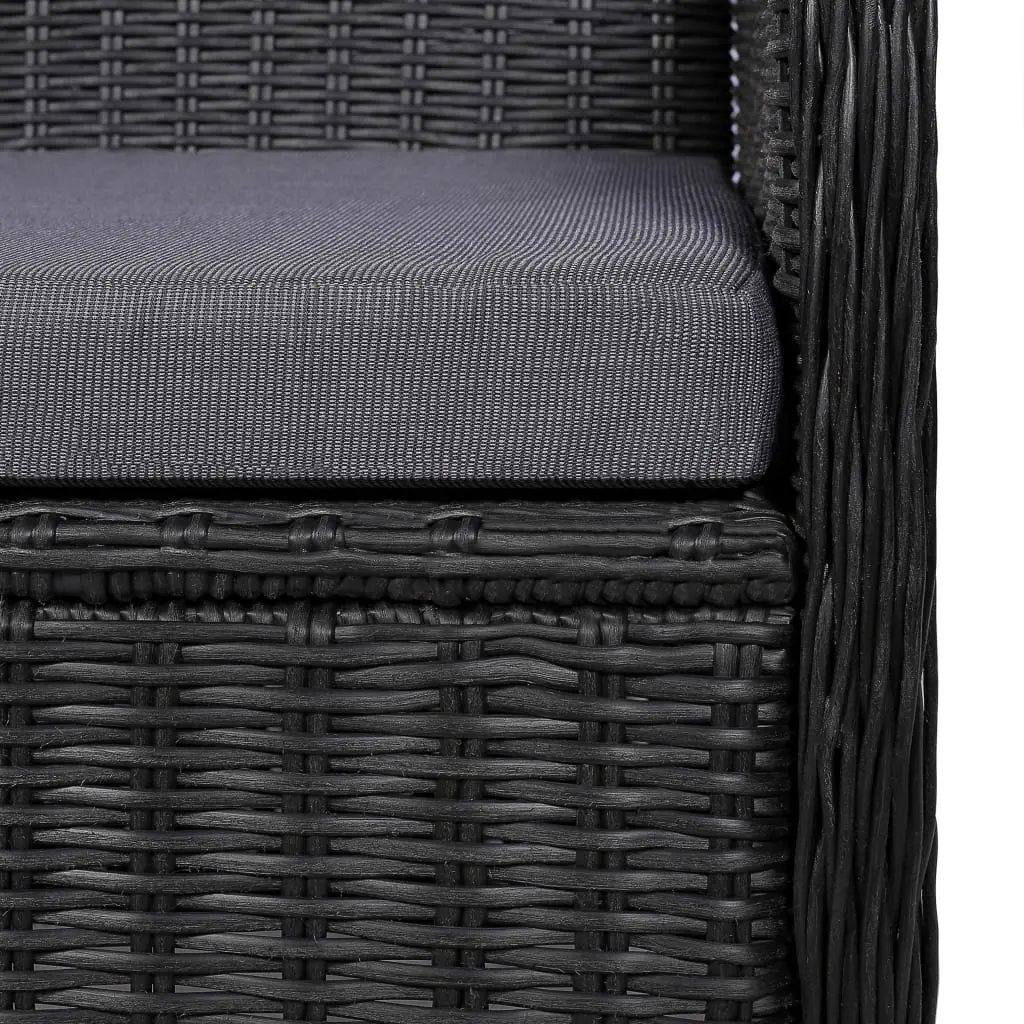 Outdoor Armchairs with Cushions Black Poly Rattan Garden Seating 2 Piece Set