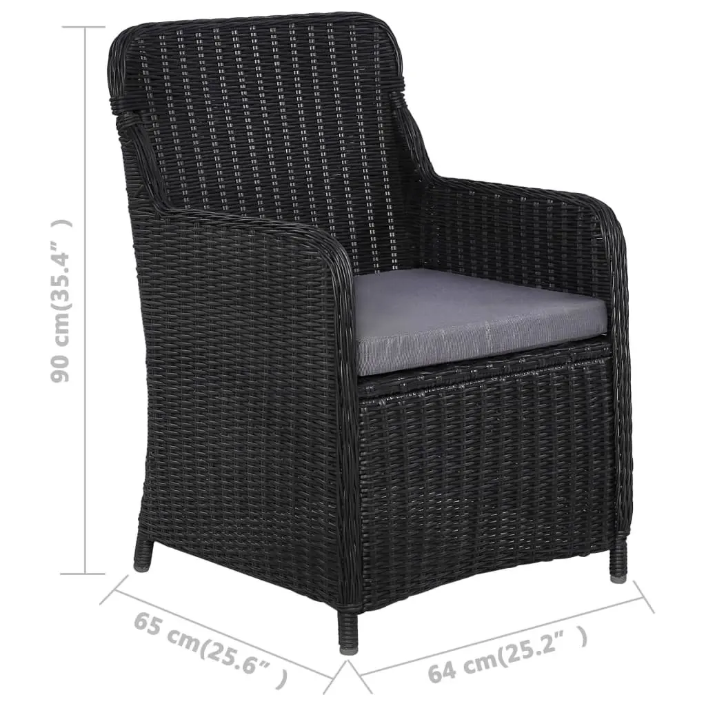 Outdoor Armchairs with Cushions Black Poly Rattan Garden Seating 2 Piece Set