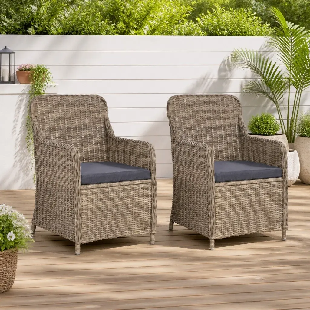 Outdoor Armchairs Set 2 pcs Poly Rattan Garden Patio Seating with Cushions Brown