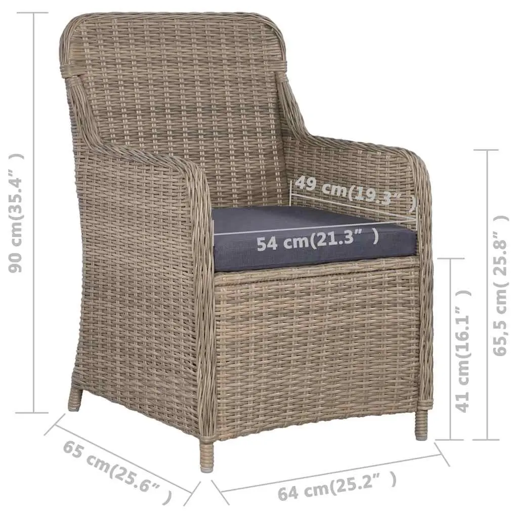 Outdoor Armchairs Set 2 pcs Poly Rattan Garden Patio Seating with Cushions Brown