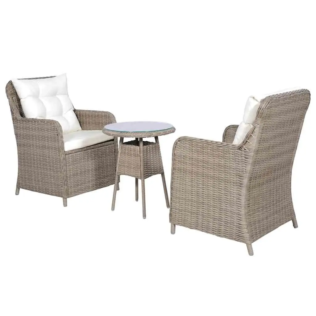 Outdoor Bistro Furniture Set Brown PE Rattan Dining Chairs and Table 3 Piece