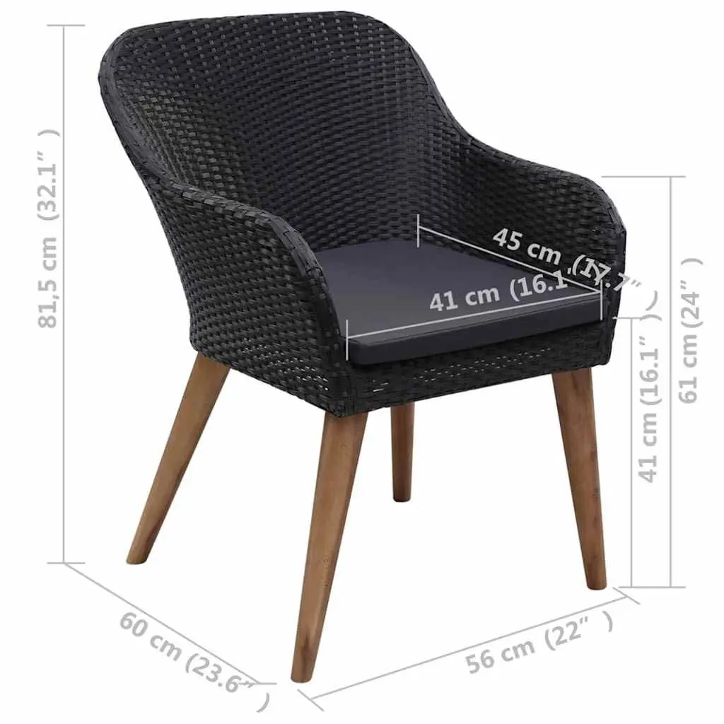 Outdoor Armchairs Set 2 pcs PE Rattan Garden Patio Seating Black