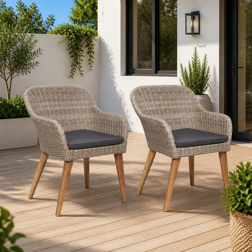Patio Chairs Set 2 pcs Lightweight Weather-resistant PE Rattan with Cushions for Garden and Balcony