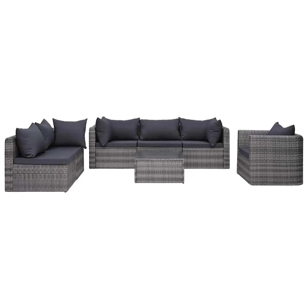 Outdoor Garden Sofa Set 7 Piece Poly Rattan Grey Patio Furniture with Cushions
