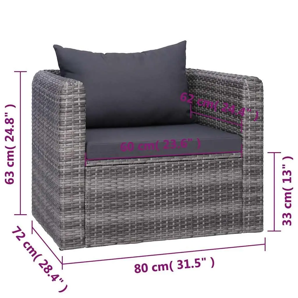 Outdoor Garden Sofa Set 7 Piece Poly Rattan Grey Patio Furniture with Cushions