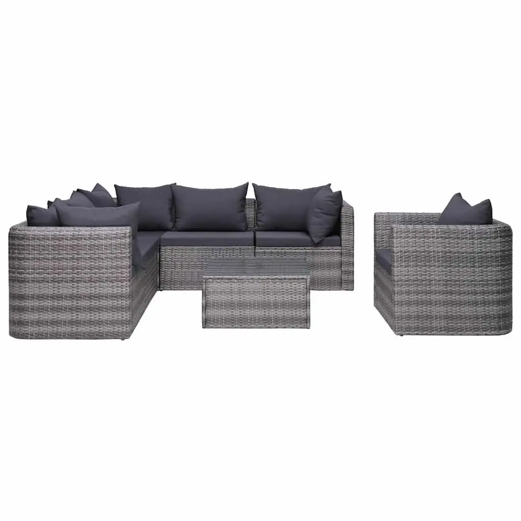 Outdoor Garden Sofa Set 7 Piece Poly Rattan Grey Patio Furniture with Cushions