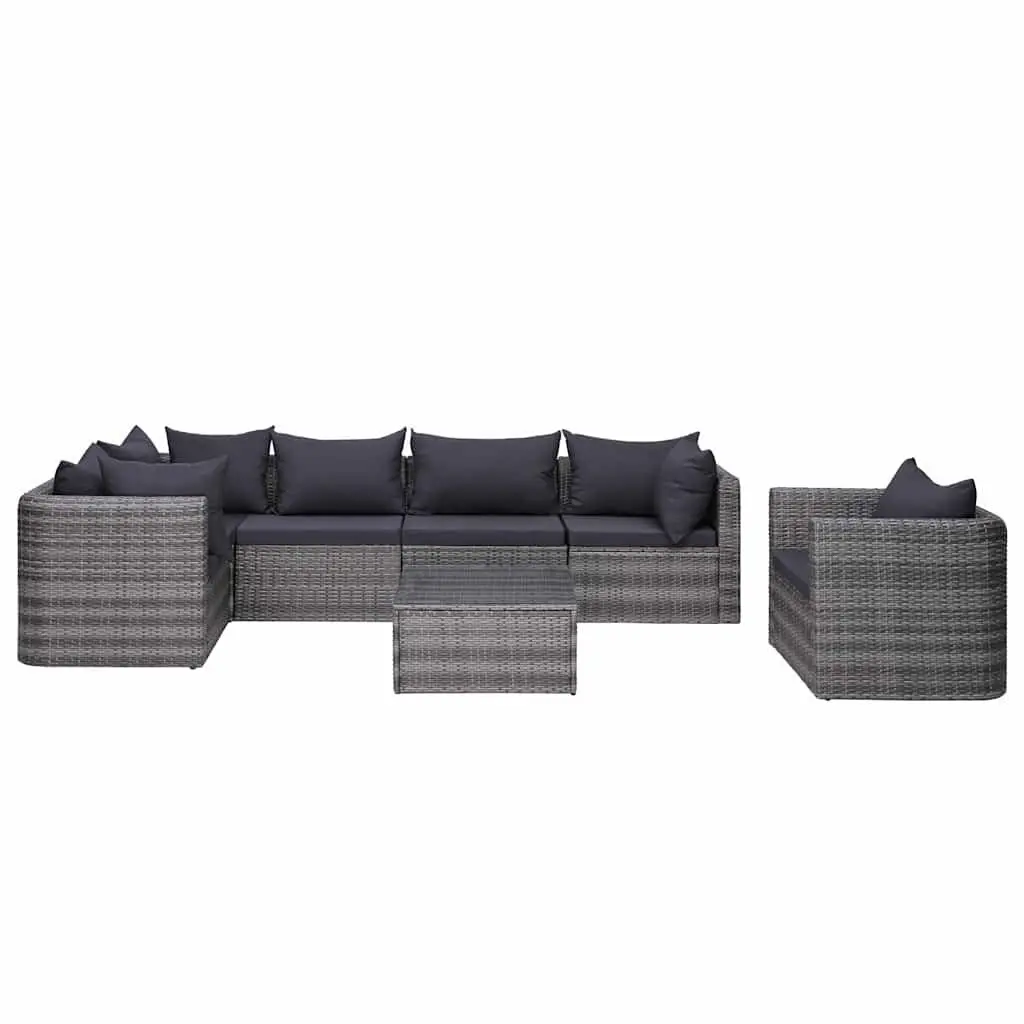 Outdoor Garden Sofa Set 7 Piece Poly Rattan Grey Patio Furniture with Cushions