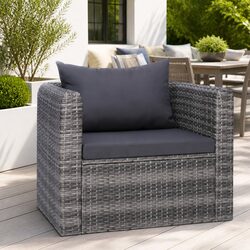 Outdoor Garden Chair Grey Poly Rattan with Cushion and Back Pillow Patio Seating