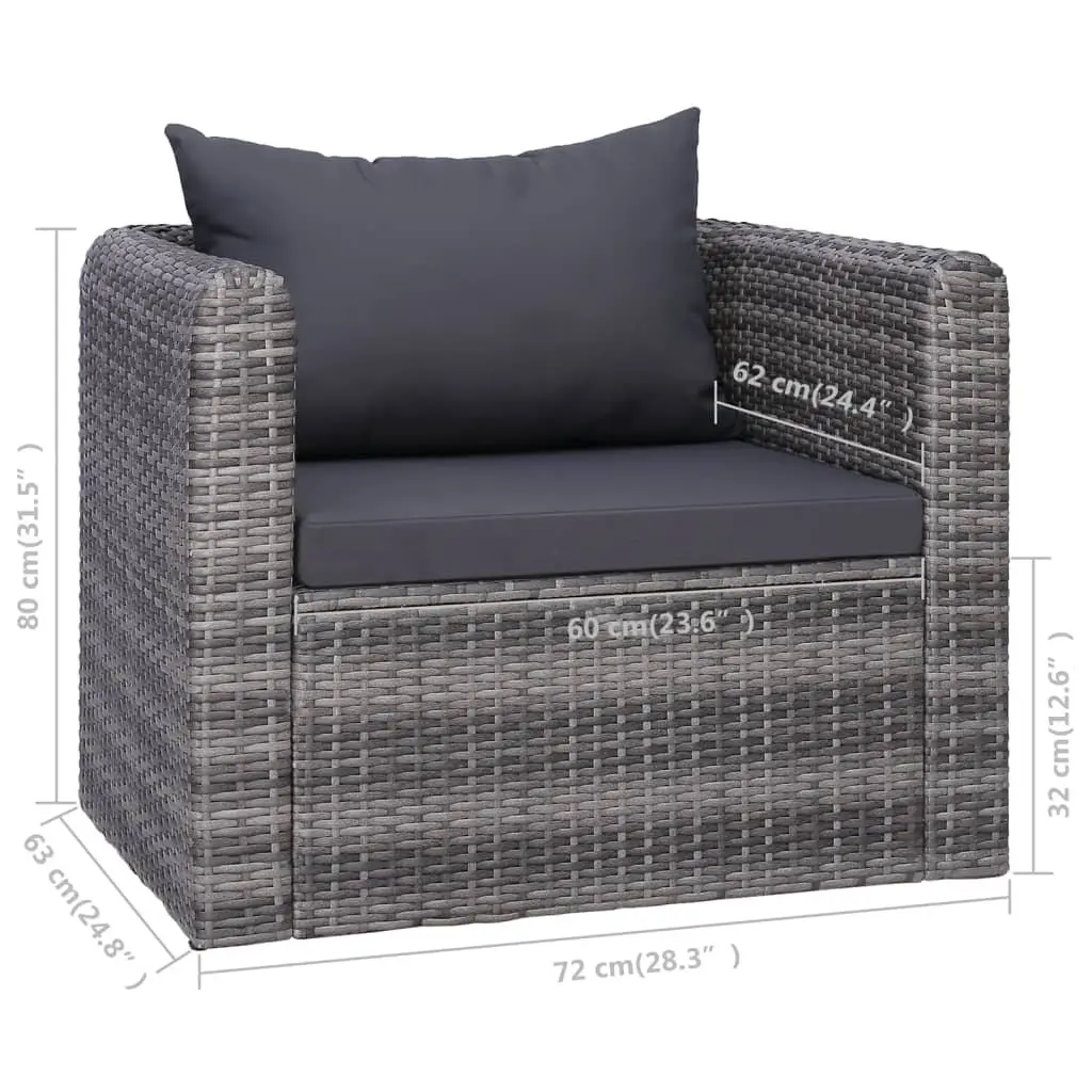 Outdoor Garden Chair Grey Poly Rattan with Cushion and Back Pillow Patio Seating