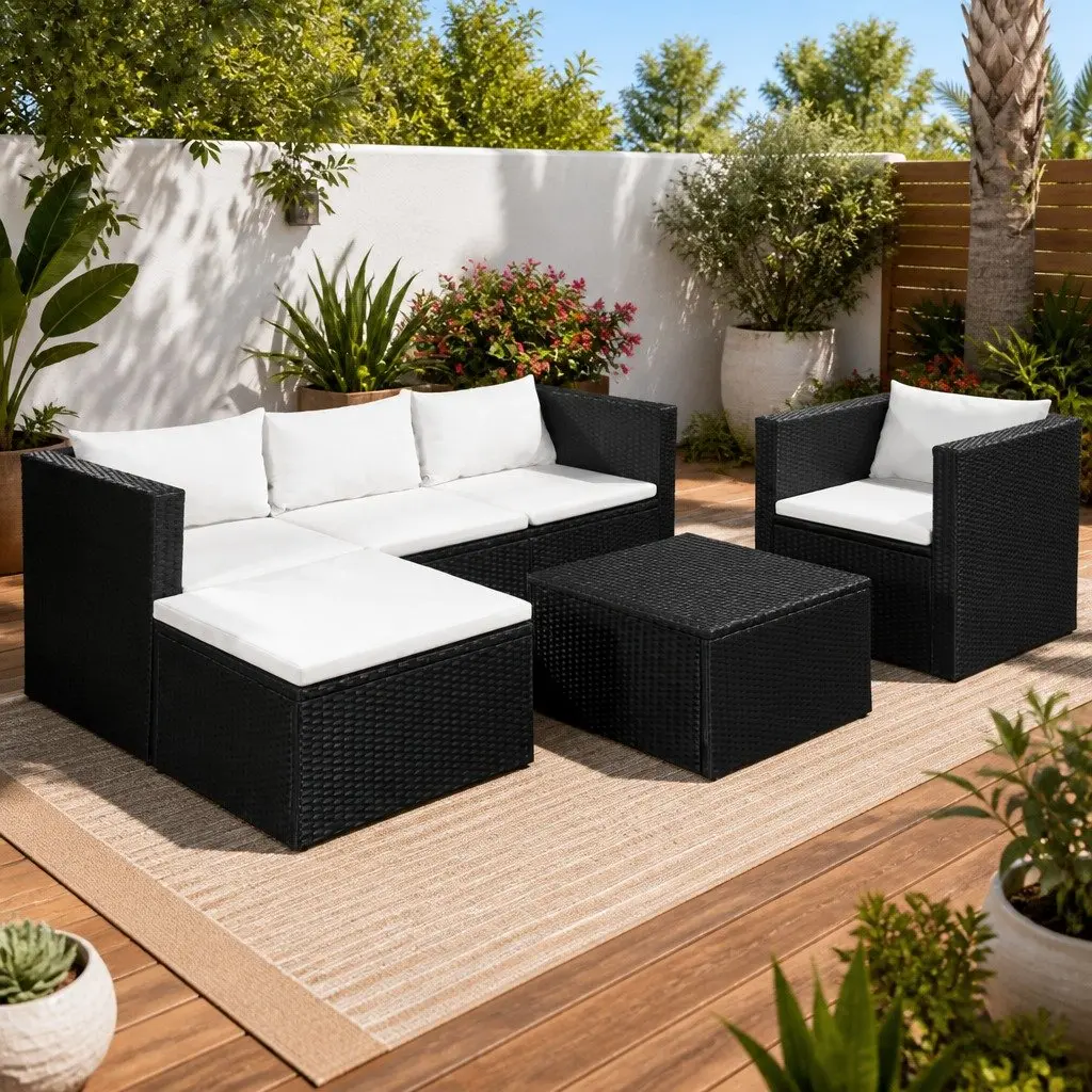 Outdoor Garden Lounge Set Water-Resistant PE Rattan 4 Piece
