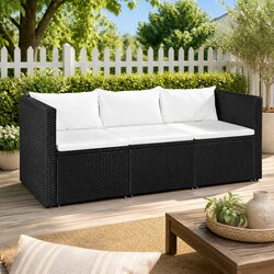 3 Seater Outdoor Garden Sofa Patio Lounging Furniture PE Rattan Black with