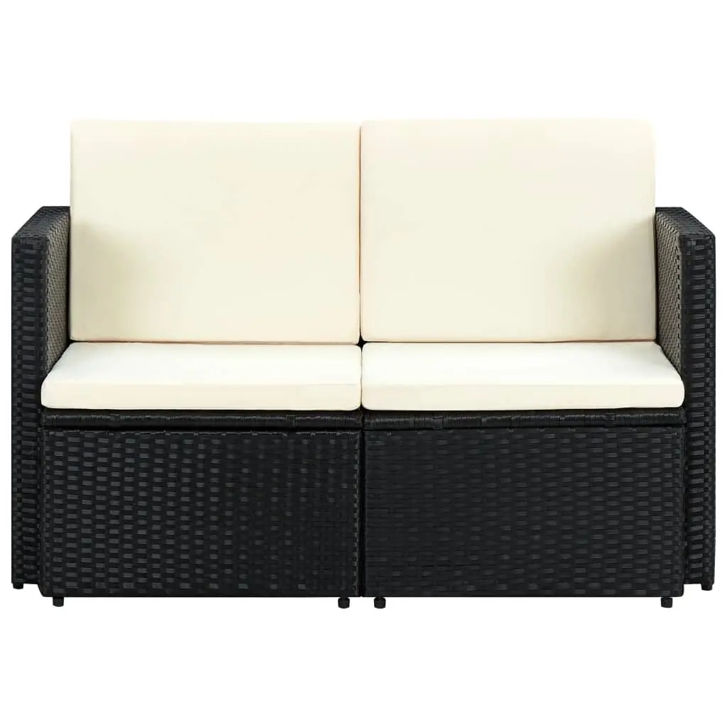 2 Seater Outdoor Sofa Water Resistant Black Poly Rattan with Cushions