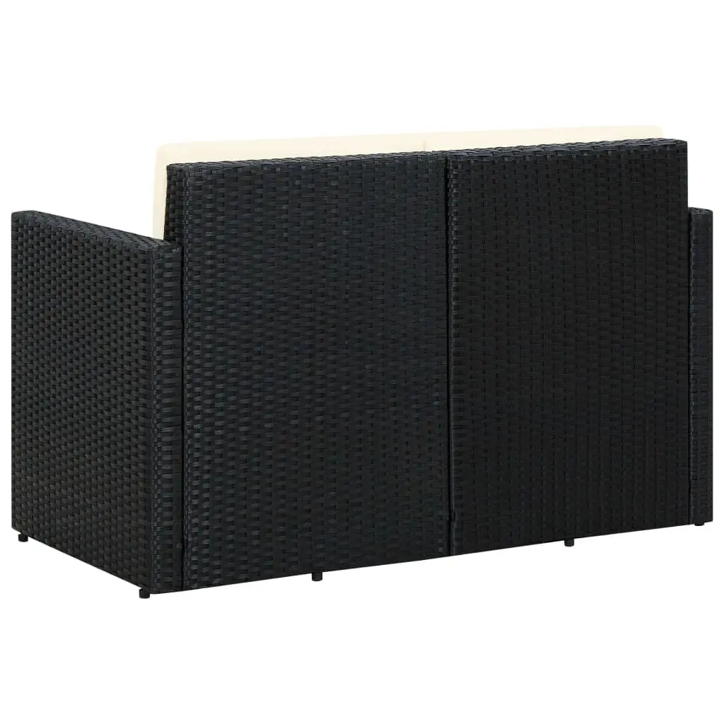 2 Seater Outdoor Sofa Water Resistant Black Poly Rattan with Cushions