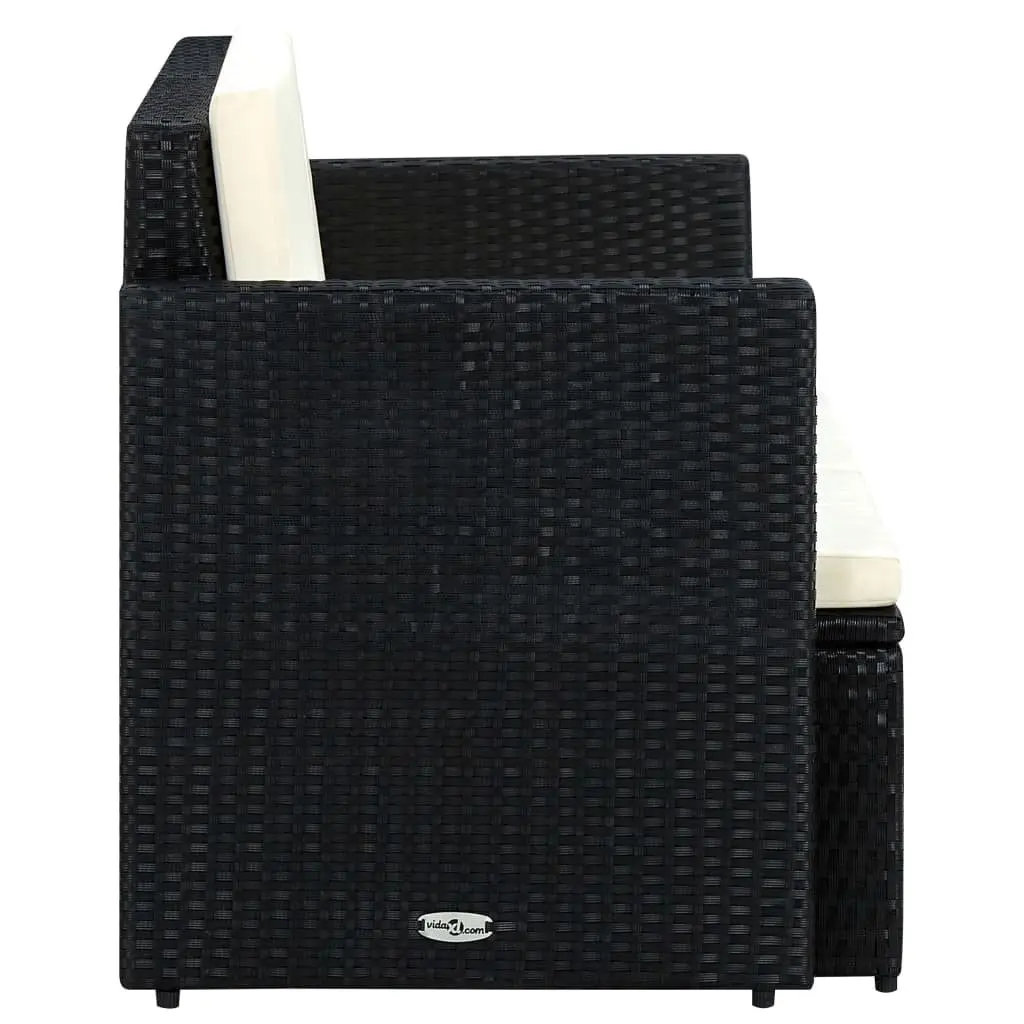 2 Seater Outdoor Sofa Water Resistant Black Poly Rattan with Cushions