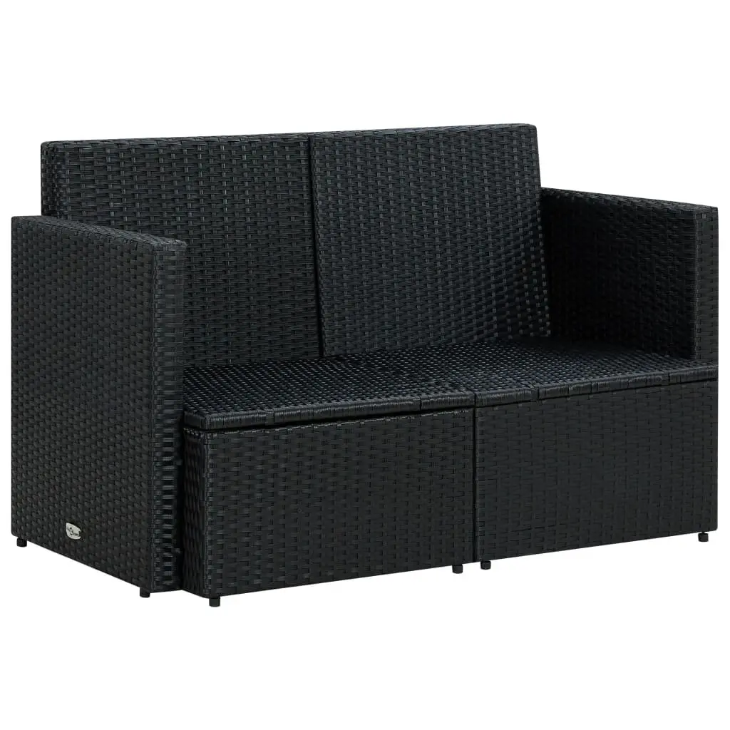 2 Seater Outdoor Sofa Water Resistant Black Poly Rattan with Cushions
