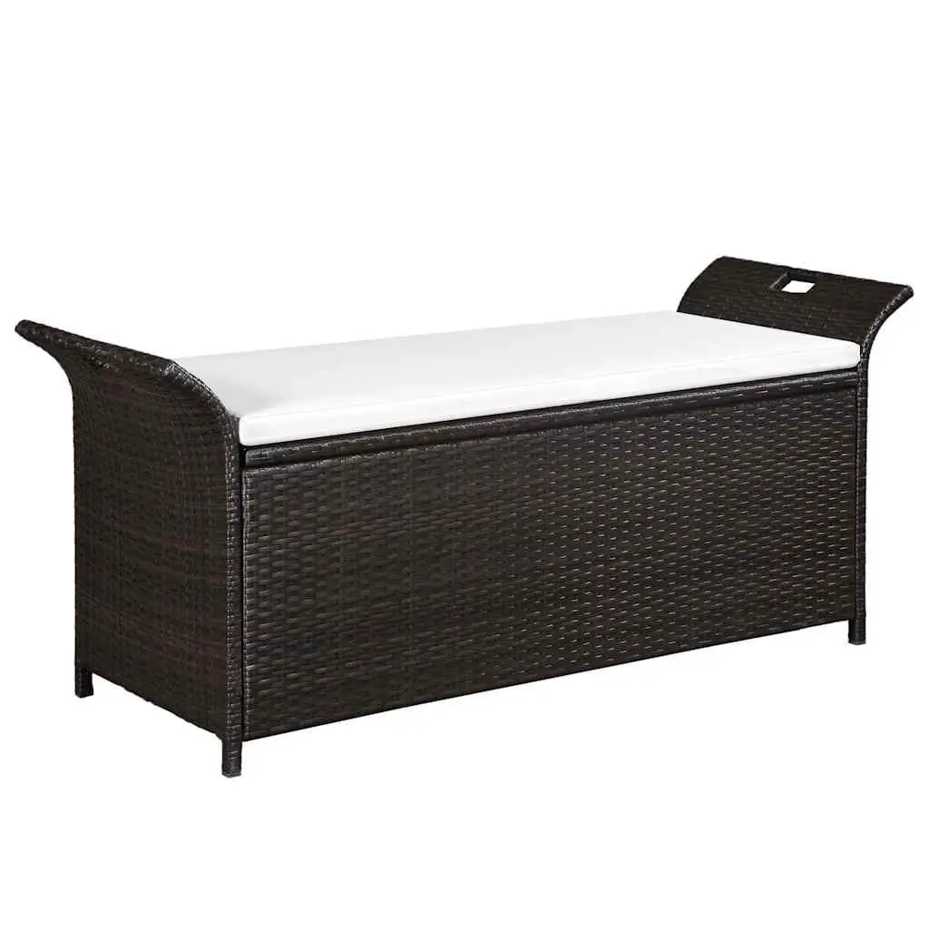 Outdoor Storage Bench 138 cm Poly Rattan Garden Seating with Cushion Brown