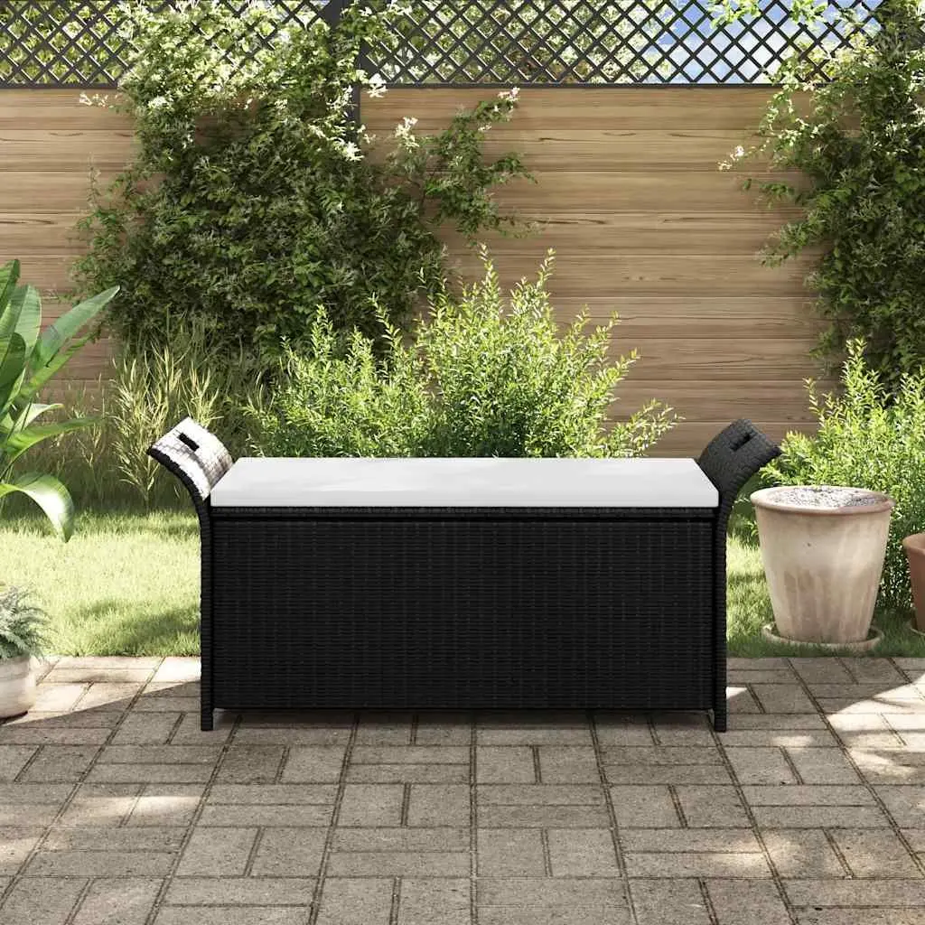 Outdoor Storage Bench 138 cm Poly Rattan Garden Seating with Cushion Brown