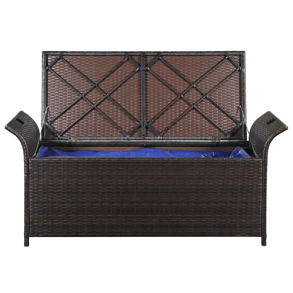 Outdoor Storage Bench 138 cm Poly Rattan Garden Seating with Cushion Brown