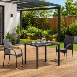 Outdoor Stackable Dining Chairs 2 pcs Brown Poly Rattan Garden Patio Seating