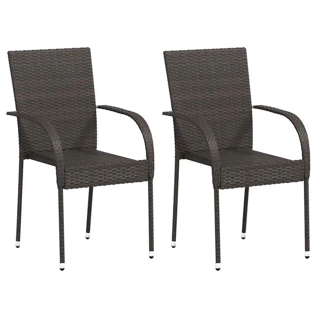 Outdoor Stackable Dining Chairs Brown PE Rattan 2 Piece