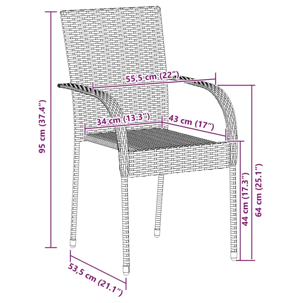 Outdoor Stackable Dining Chairs Brown PE Rattan 2 Piece