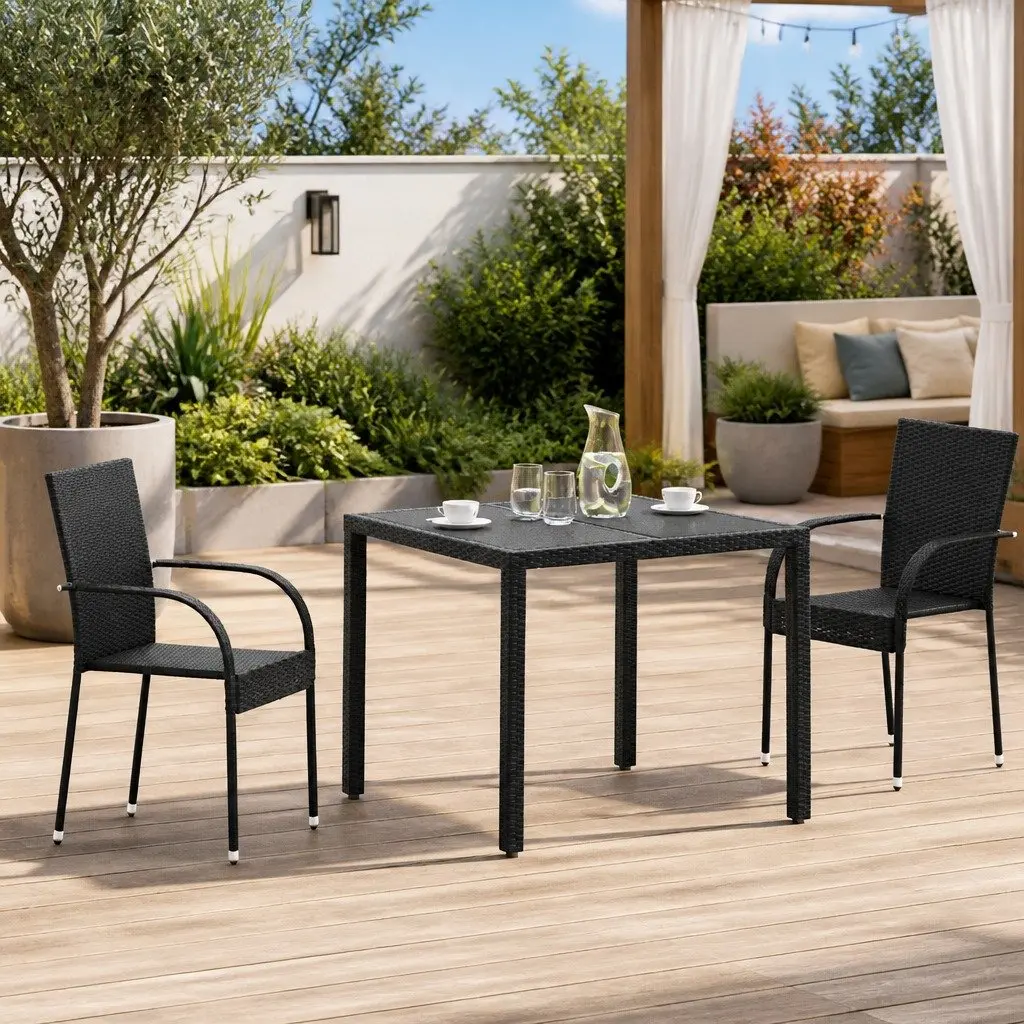 Outdoor Stacking Dining Chairs Lightweight Black 2 Piece
