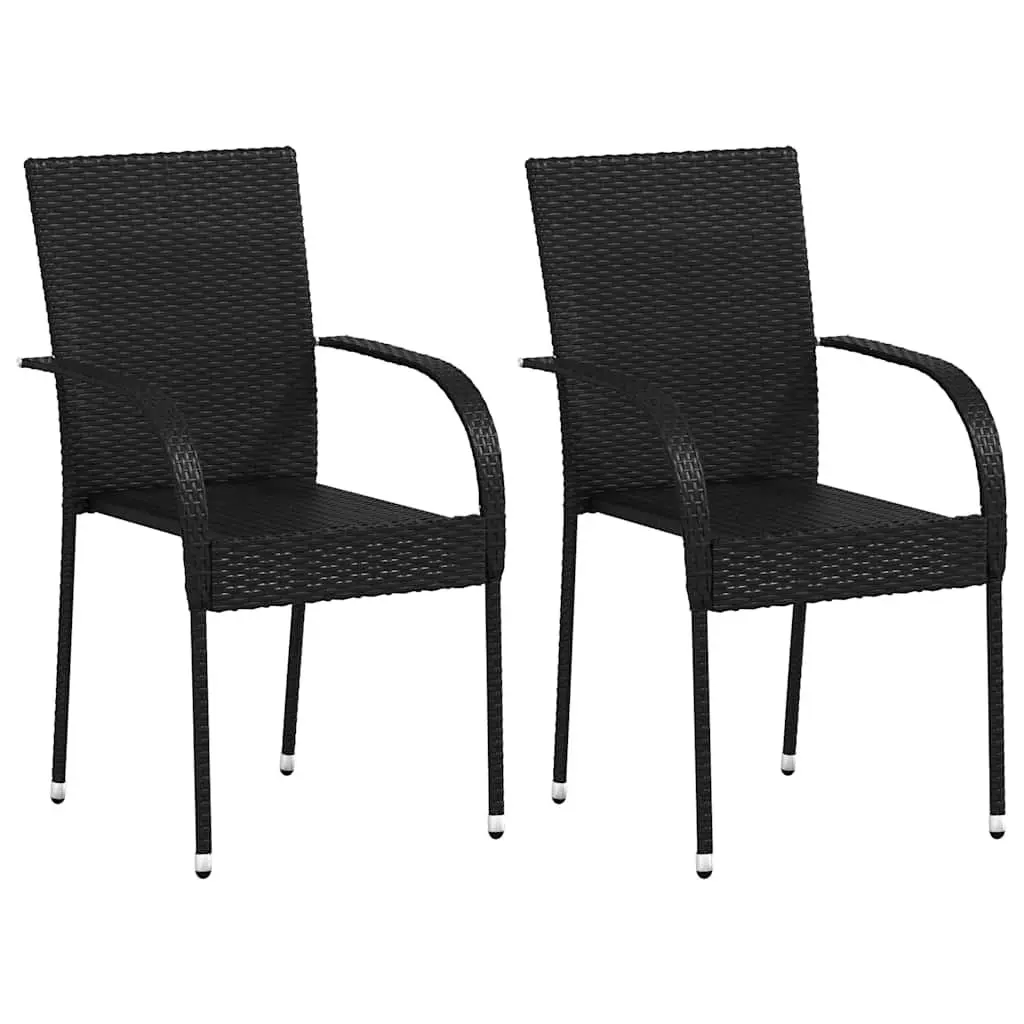Outdoor Stacking Dining Chairs Lightweight Black 2 Piece